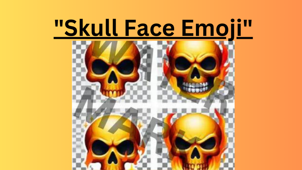 "Four variations of the skull face emoji with fiery horns and expressive emotions: laughing, angry, shocked, and dead."