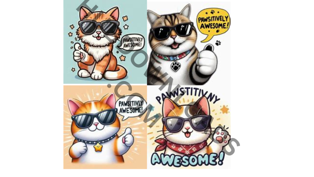 Cat thumbs up emoji with sunglasses and the caption "Pawsitively Awesome!"