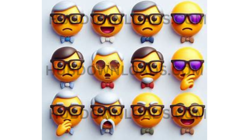 A collage of 12 diverse nerd emojis showcasing a range of emotions and styles, representing the versatility of this iconic symbol.