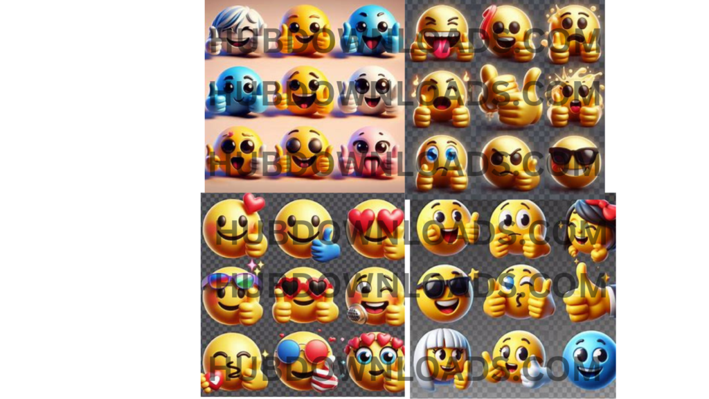 A collage of diverse 3D thumbs-up emoji memes expressing a range of emotions from ironic approval to sarcastic indifference