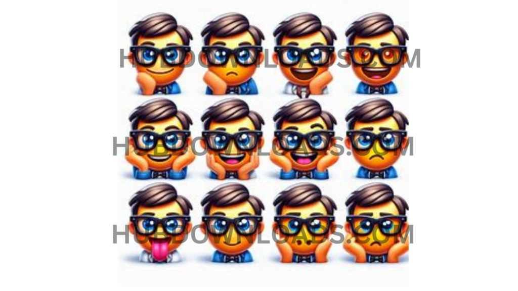 12 expressive 3D nerd emojis with various emotions and expressions, perfect for digital communication.