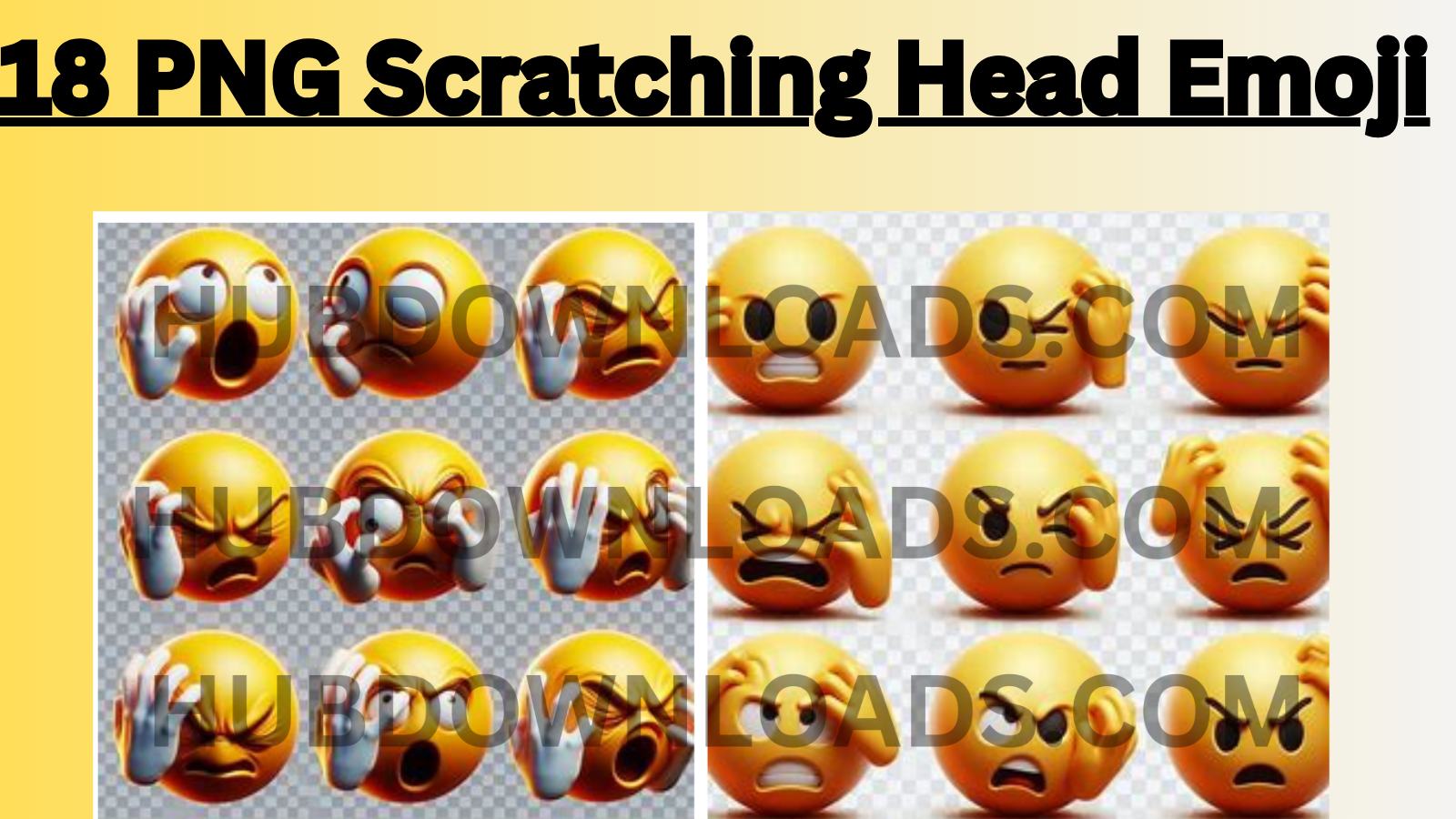 A collage of 18 3D scratching head emojis with various expressions, including confusion, curiosity, and deep thought.