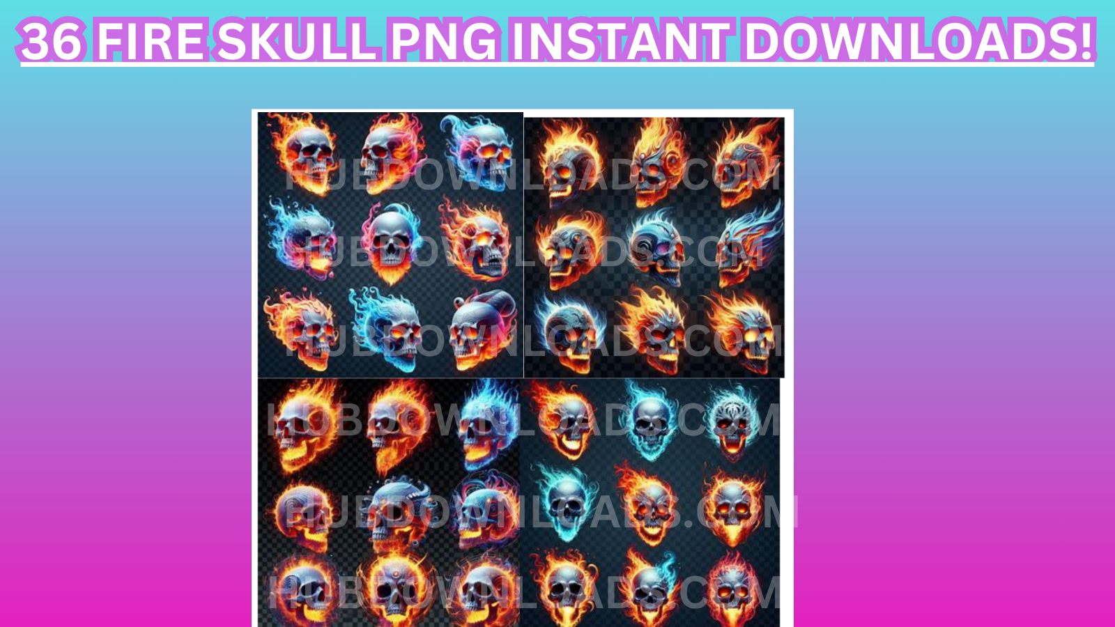 6 fire skull PNG images in various colors and styles, free for download.