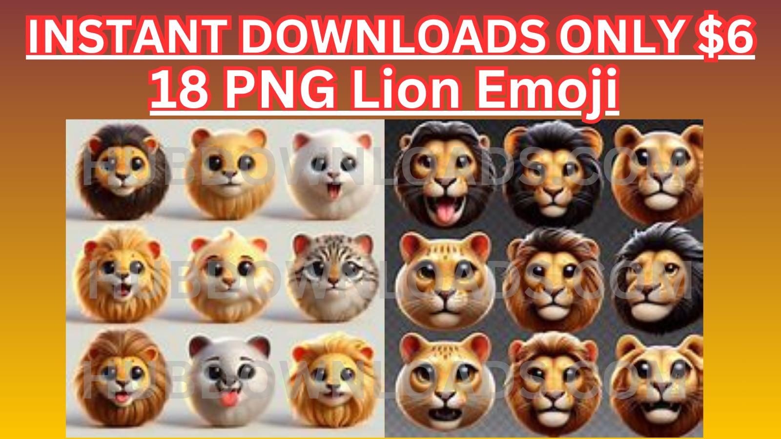 Cute and expressive lion emoji set for digital downloads.