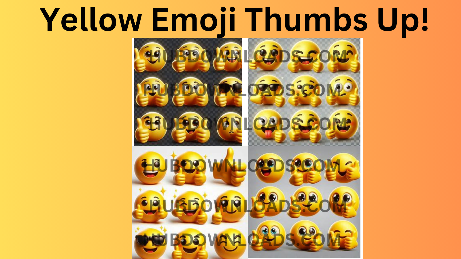 A collage of 3D yellow thumbs up emojis with various expressions and styles, ideal for digital projects.