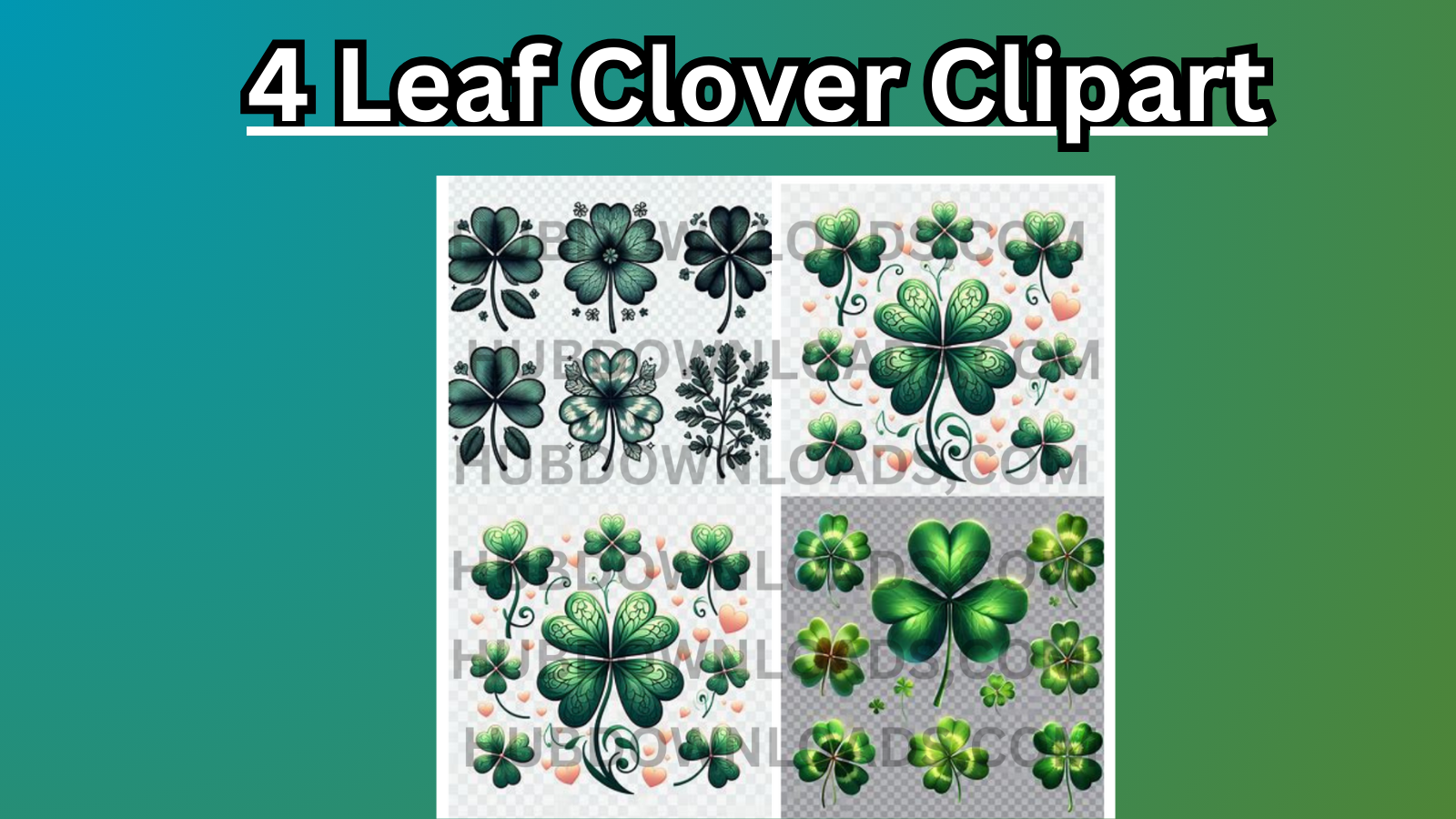 A collection of four-leaf clover clip art designs in various styles and sizes.