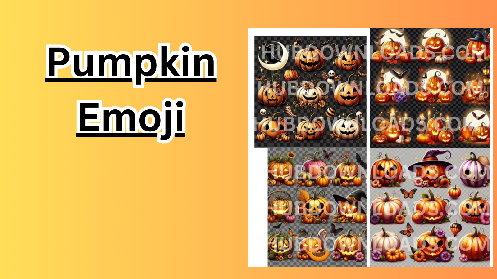 A collection of four Halloween pumpkin emoji illustrations featuring various designs and themes.