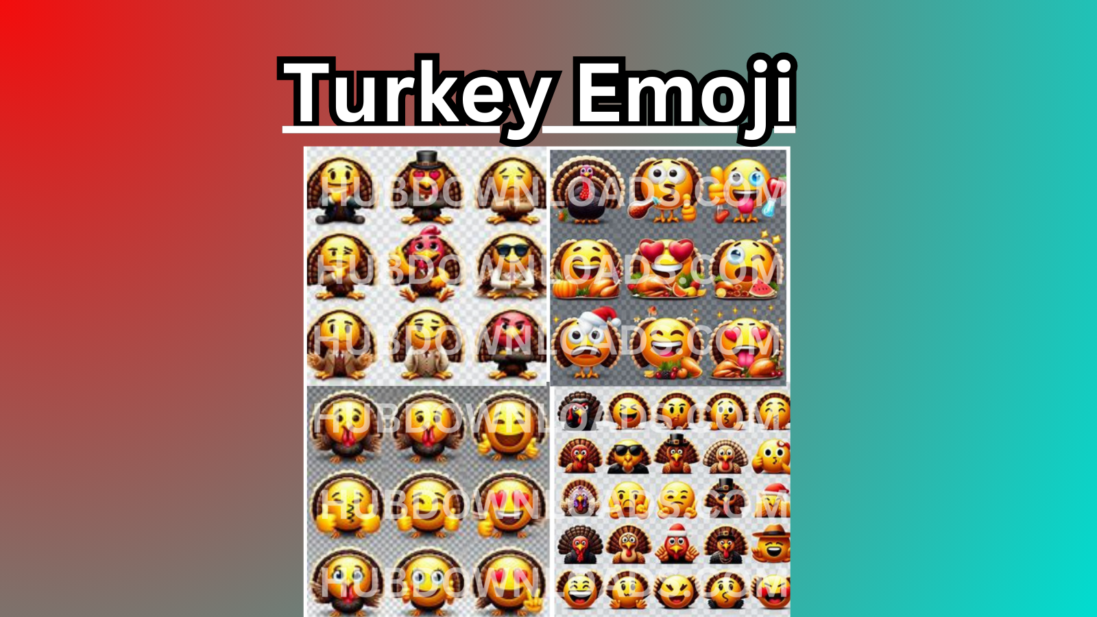 "52 Unique Turkey Emojis for Thanksgiving Designs - Digital Download PNG Files"