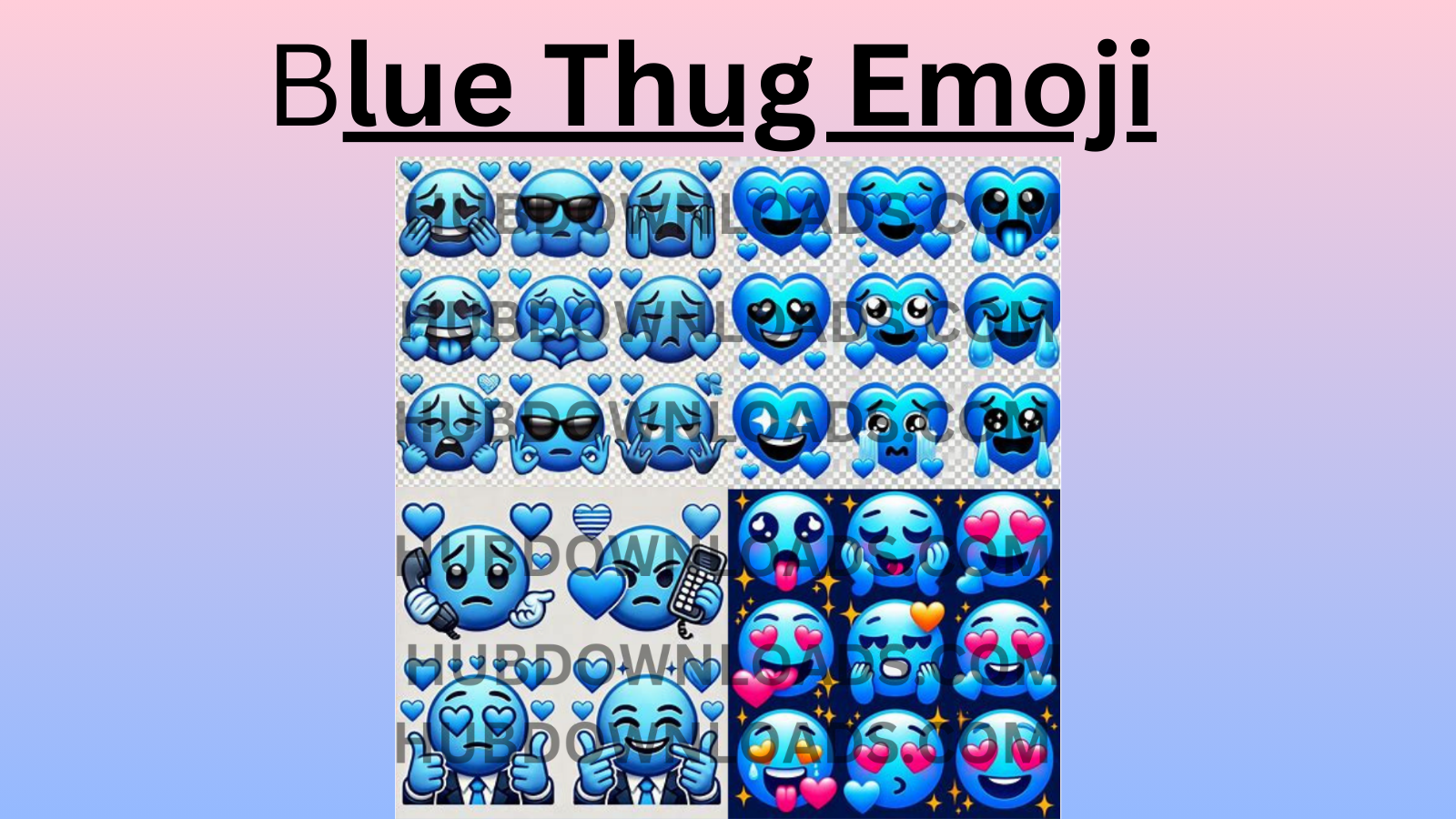 "Blue Thug Emoji digital download, instant PNG file, social media graphics, emoticon images, heart symbols"